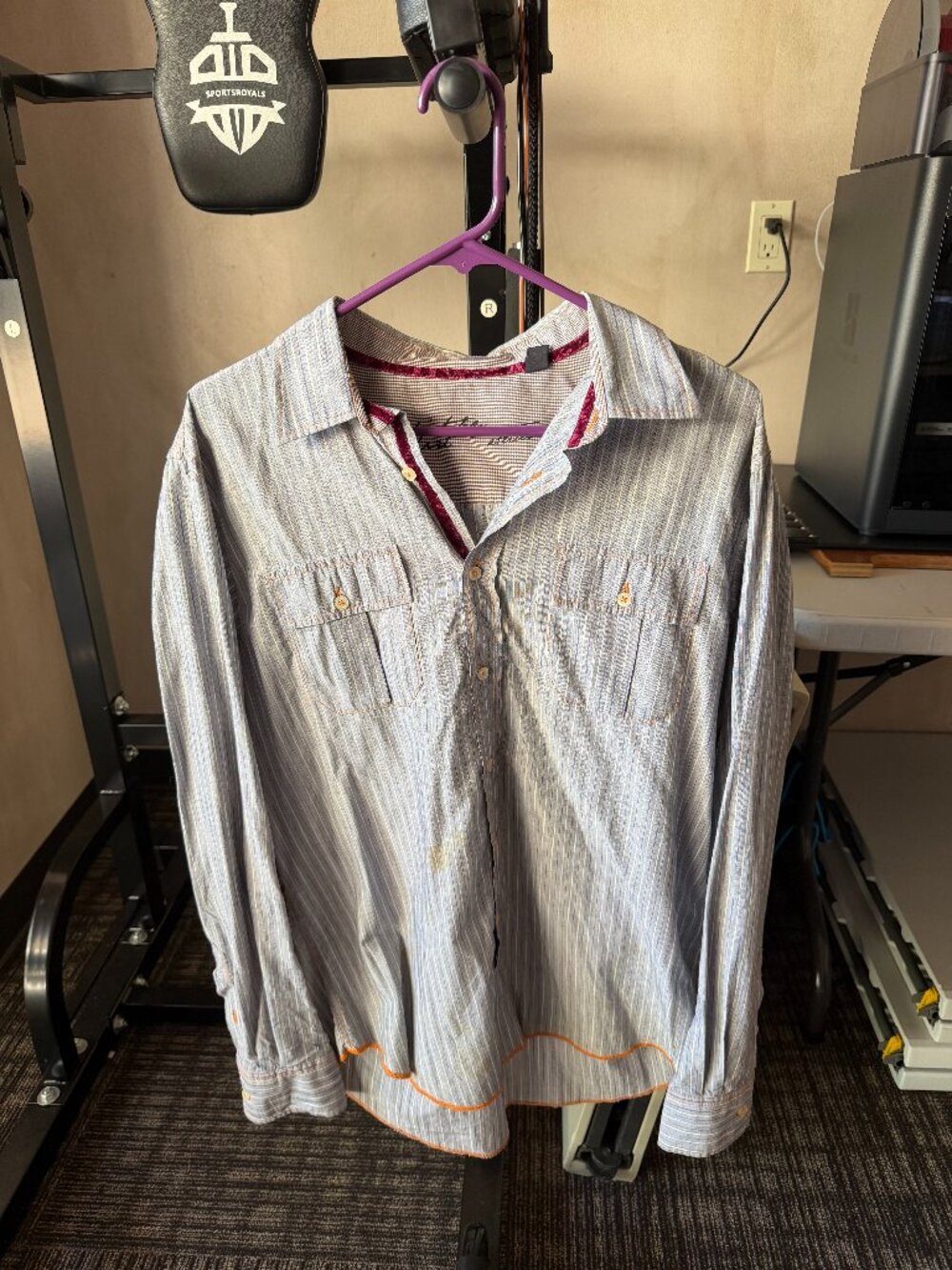 Robert Graham Men’s Gray Striped Long-Sleeve Button-Up Shirt Size L